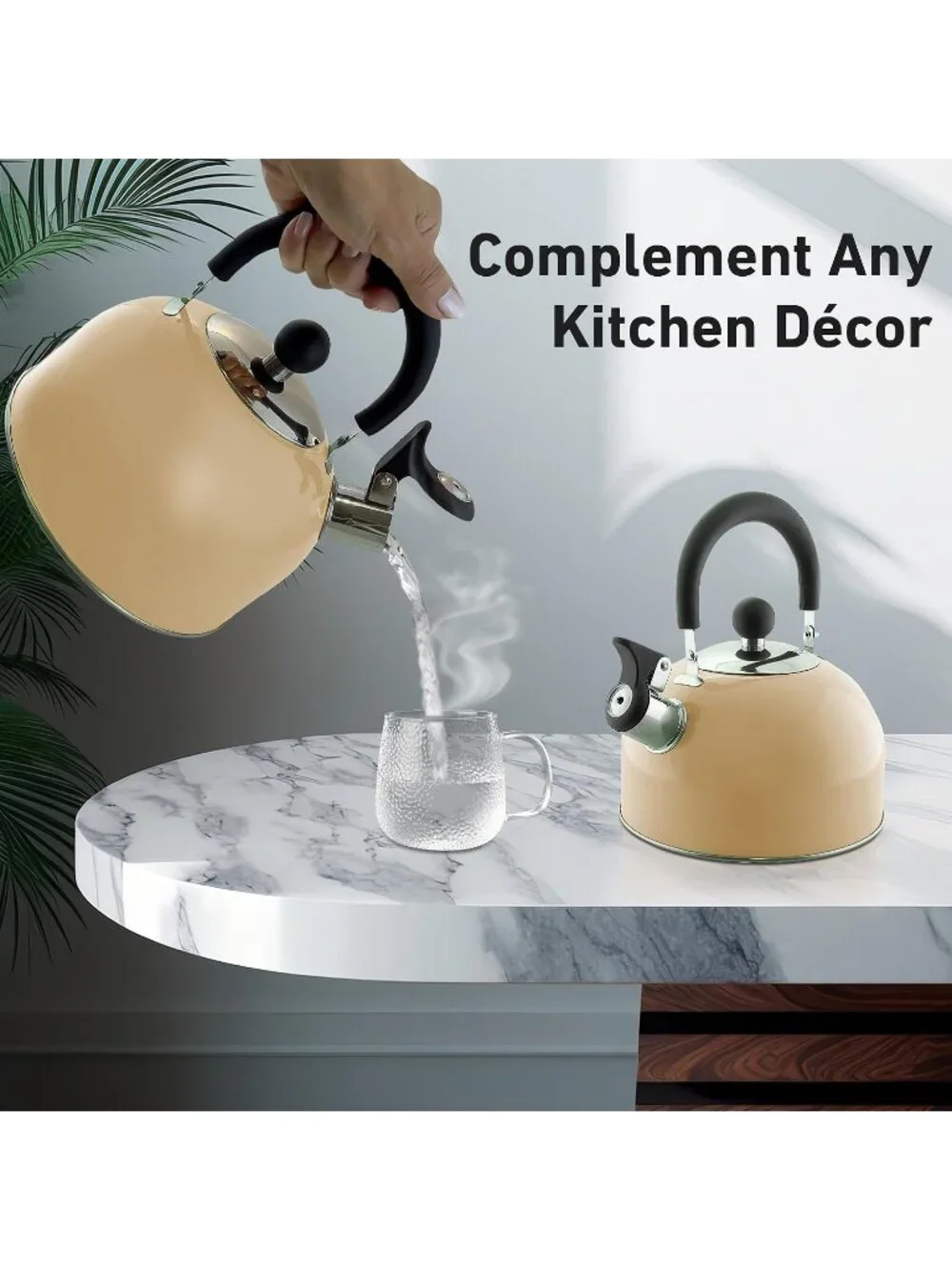 Pastel Red Kitchen Whistling Tea Kettle 2 Quart Stainless Steel Stovetop Teapot